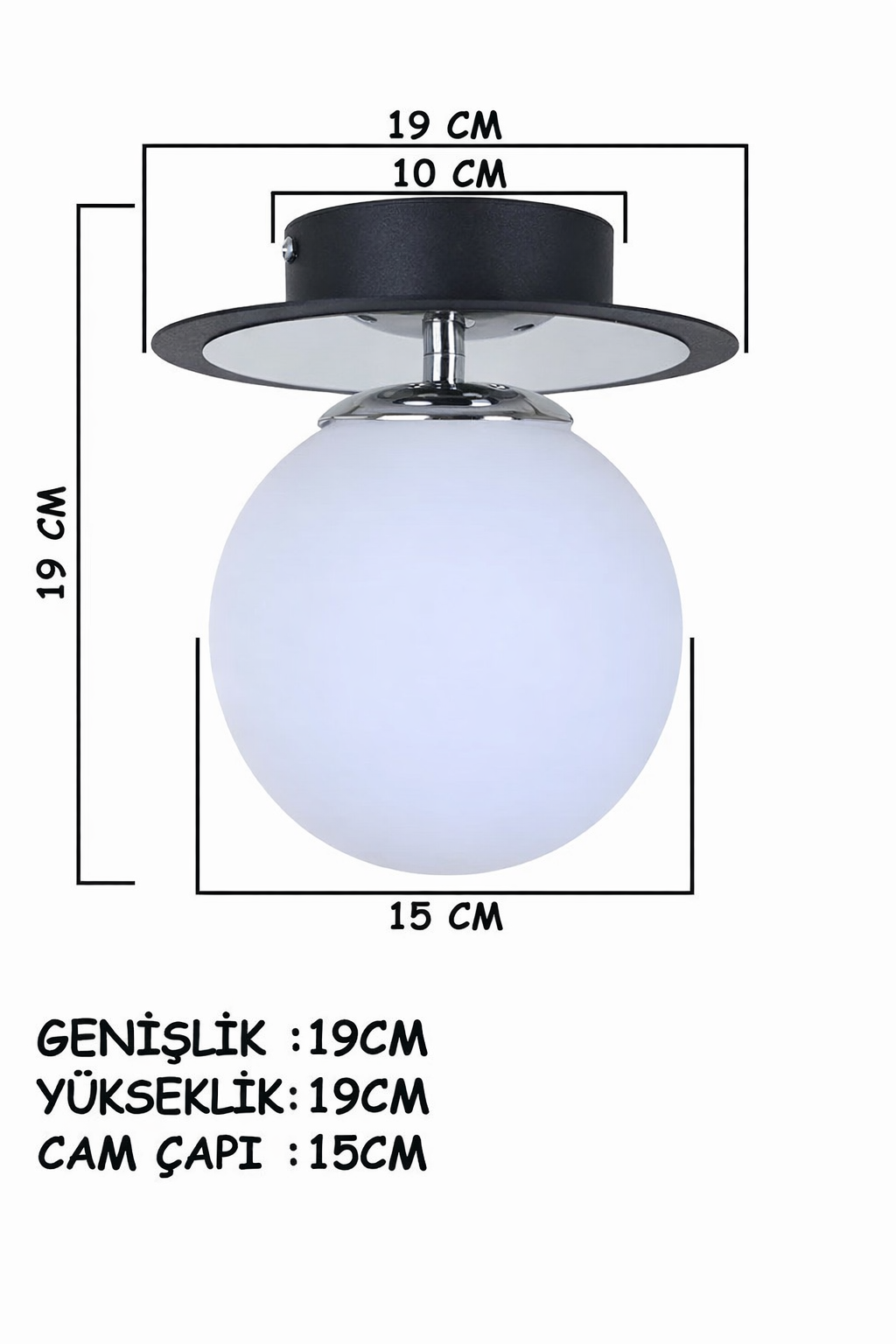 Alora Siyah Krom Beyaz Camlı Plafonyer Avize
